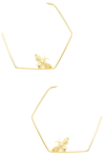 Gold Finish Killer Bee Hoops Earrings
