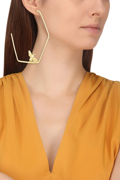 Gold Finish Killer Bee Hoops Earrings