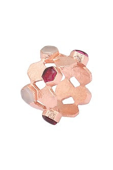Rose Gold Plated Hydro Pink Quartz and Moonstone Ring
