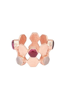 Rose Gold Plated Hydro Pink Quartz and Moonstone Ring