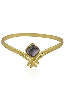 Gold Plated Dendritic Agate Stone Statement Bangle