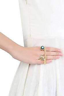 Gold plated labrodite stone two finger ring