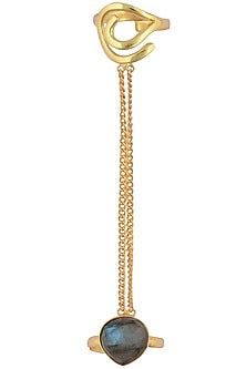 Gold plated labrodite stone two finger ring