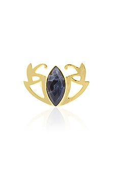 Gold Plated Cut Petersite Stone Statement Edgy Ring
