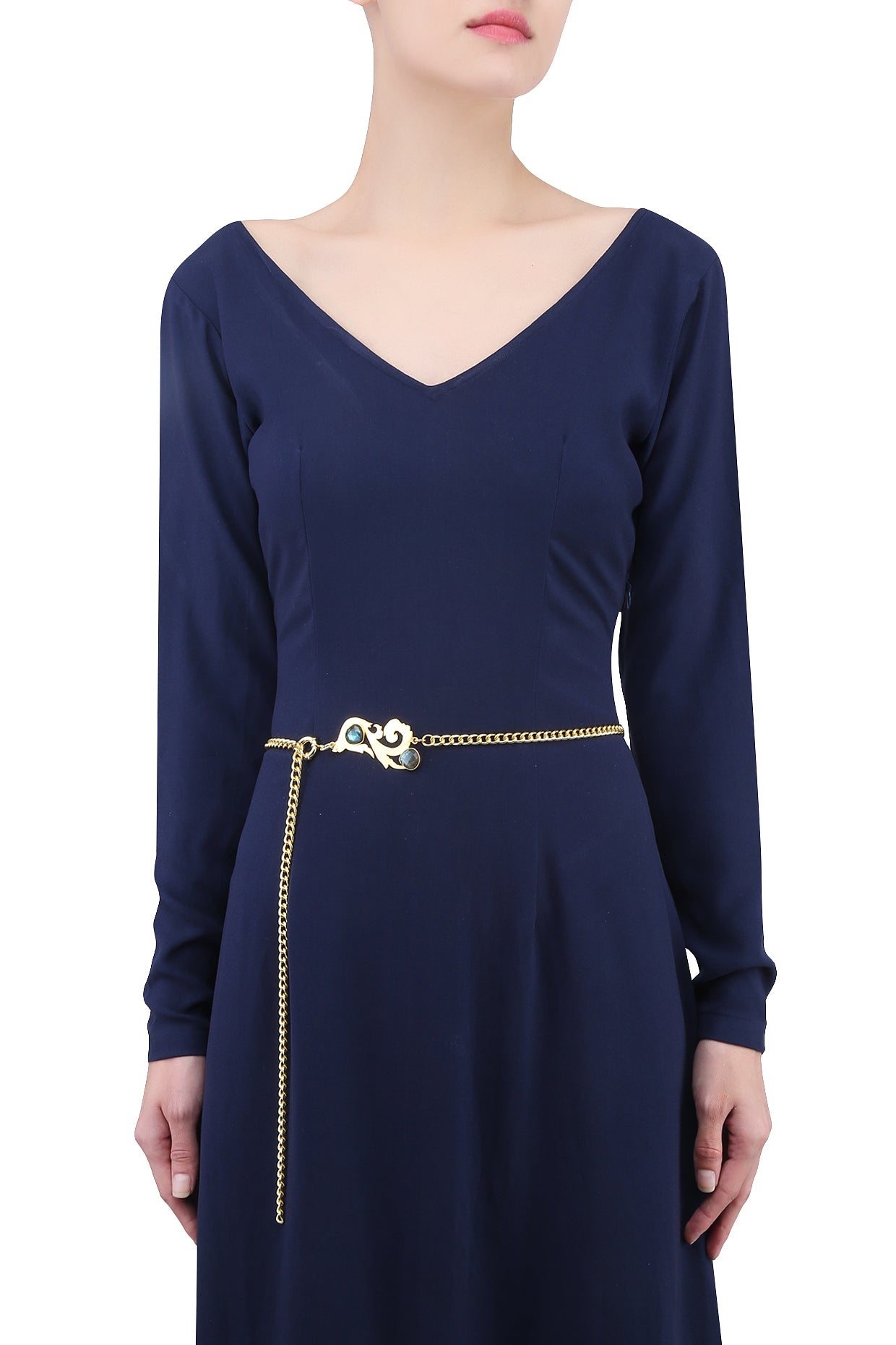 Gold Plated Cut Labrodarite Stone Statement Chain Belt/ Kamarbandh