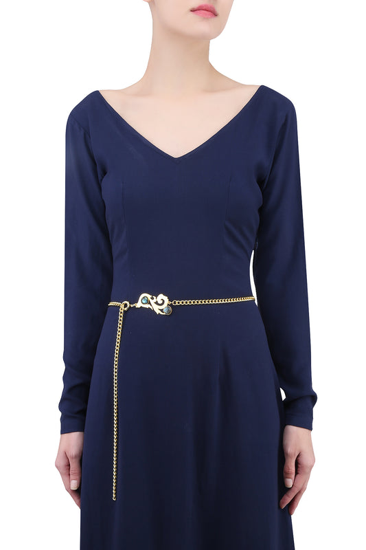 Gold Plated Cut Labrodarite Stone Statement Chain Belt/ Kamarbandh