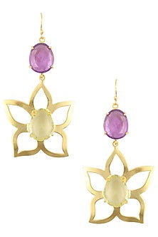 Gold Plated Purple and Green Amethyst Flower Earrings