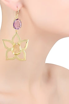 Gold Plated Purple and Green Amethyst Flower Earrings