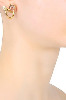 Gold Plated Yellow Rutile Quartz Stone Stud Earrings