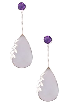Silver plated amethyst and chalcedony stone drop earrings