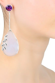 Silver plated amethyst and chalcedony stone drop earrings
