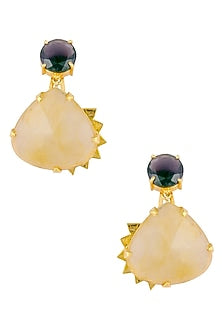 Gold Plated Amethyst Stone And Yellow Rutile Quartz Stone Drop Danglers