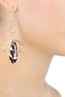 Gold Plated Peanut Jasper Wood Stone Earrings/ Maangtikka