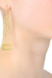 Gold Plated Citrine Stone Geometric Earrings