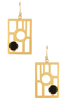 Gold Plated Black Onyx Stone Geometric Earrings