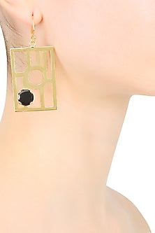 Gold Plated Black Onyx Stone Geometric Earrings