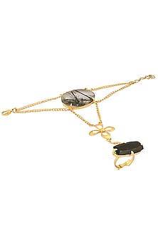 Gold Plated Tourmaline Quartz And Black Onyx Stone Hand Harness