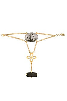 Gold Plated Tourmaline Quartz And Black Onyx Stone Hand Harness