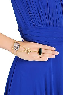 Gold Plated Tourmaline Quartz And Black Onyx Stone Hand Harness