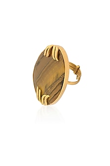 Gold Plated Tiger'S Eye Adjustable Ring