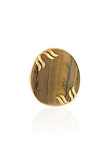Gold Plated Tiger'S Eye Adjustable Ring