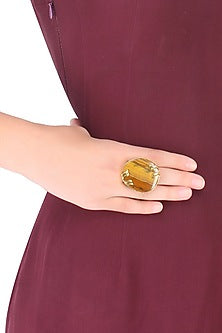 Gold Plated Tiger'S Eye Adjustable Ring