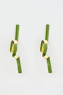 Gold Micro Plated Green Enameled Earrings