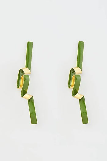 Gold Micro Plated Green Enameled Earrings