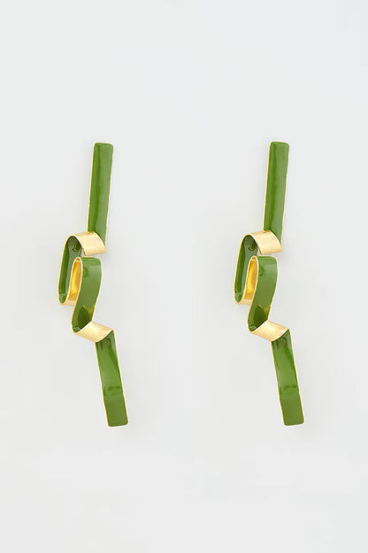 Gold Micro Plated Green Enameled Earrings