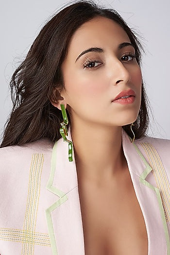 Gold Micro Plated Green Enameled Earrings