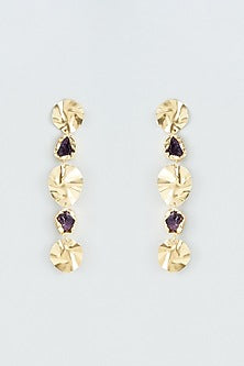 Gold Finish Purple Synthetic Stone Dangler Earrings