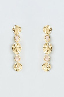 Gold Finish Pink Synthetic Stone Dangler Earrings
