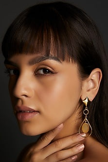 Gold Finish Yellow Synthetic Stone Dangler Earrings