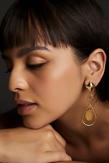 Gold Finish Yellow Synthetic Stone Dangler Earrings