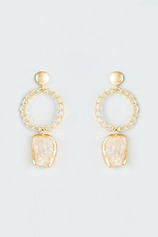 Gold Finish White Synthetic Stone Dangler Earrings