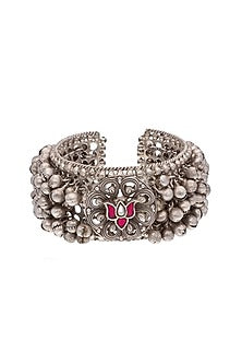 Two-Tone Finish Pink Floral Stone Cuff