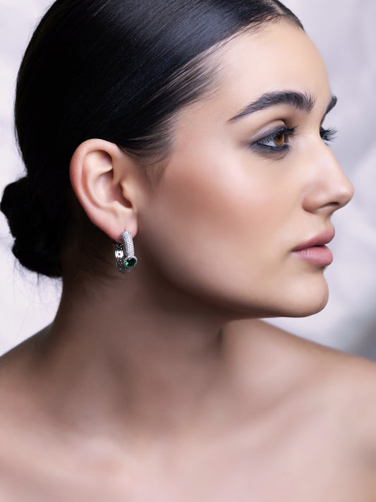 Glimmering Emerald CZ Bali Hoops