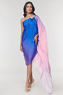 One-Shoulder Blue Ombre Printed Ring Dress