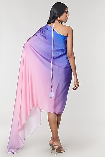 One-Shoulder Blue Ombre Printed Ring Dress