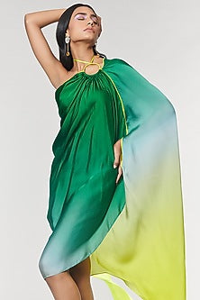 One-Shoulder Green Ombre Printed Ring Dress