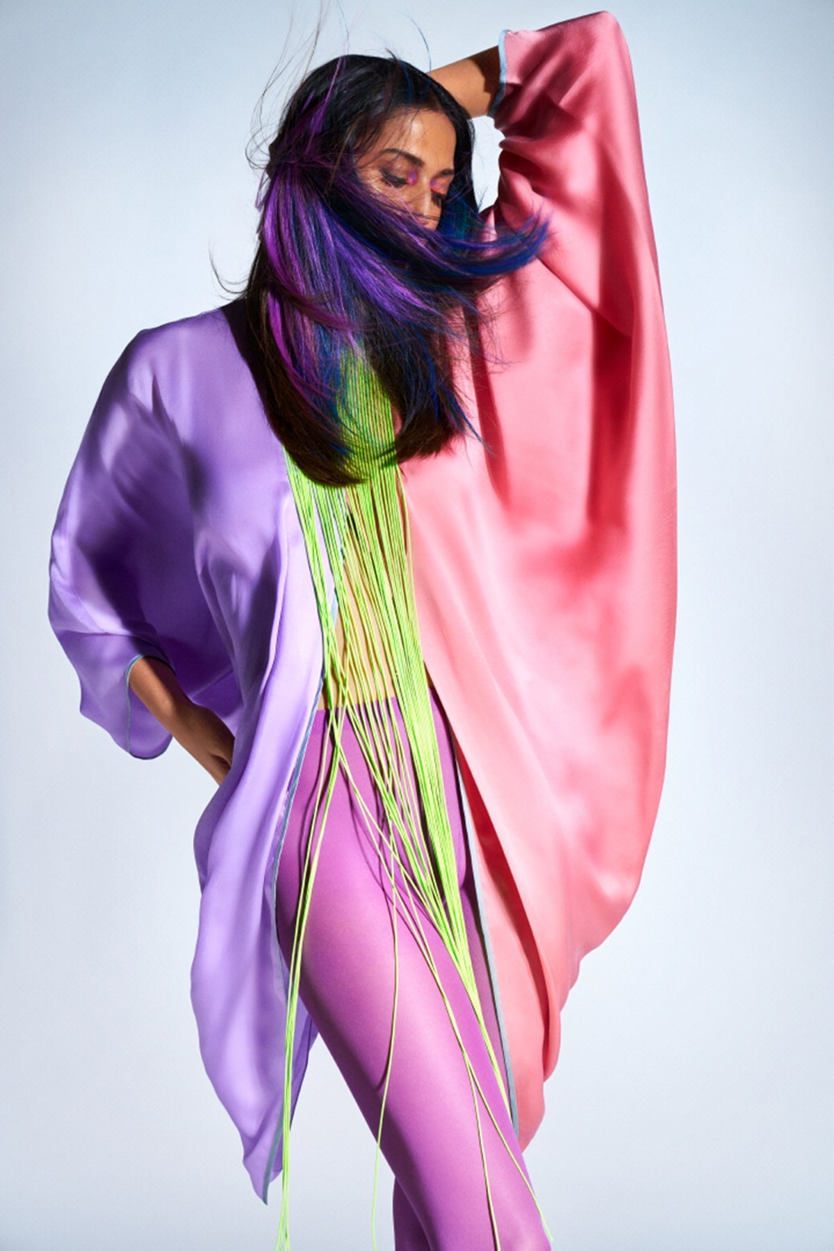 Lilac & Salmon Half N half Fringe Yoke Dress