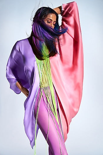 Lilac & Salmon Half N half Fringe Yoke Dress