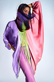 Lilac & Salmon Half N half Fringe Yoke Dress