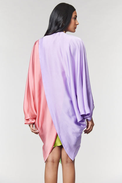 Lilac & Salmon Half N half Fringe Yoke Dress