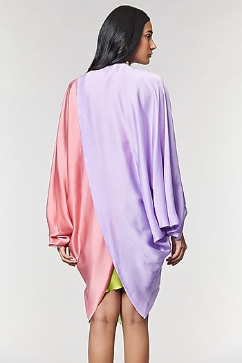 Lilac & Salmon Half N half Fringe Yoke Dress