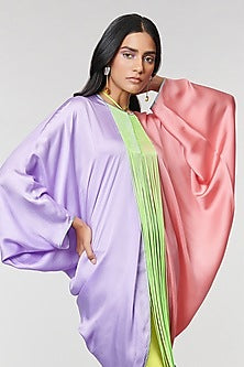 Lilac & Salmon Half N half Fringe Yoke Dress