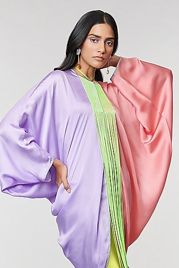 Lilac & Salmon Half N half Fringe Yoke Dress