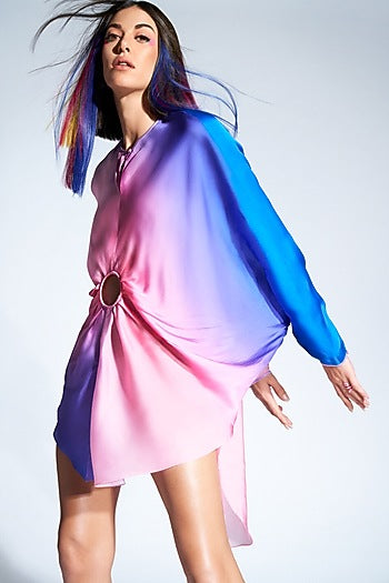Blue Ombre Printed Ring Dress