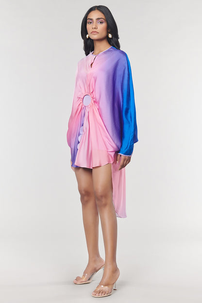 Blue Ombre Printed Ring Dress