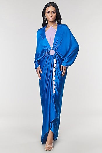 Blue Scalloped Detailed Ring Gown
